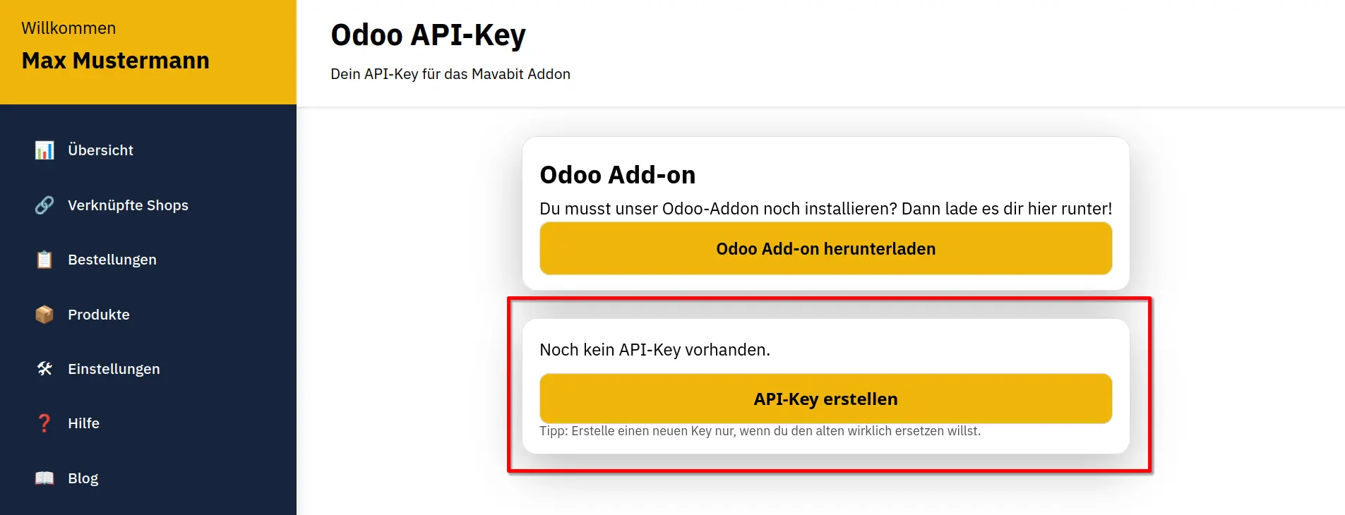 API-Key in Mavabit erstellen