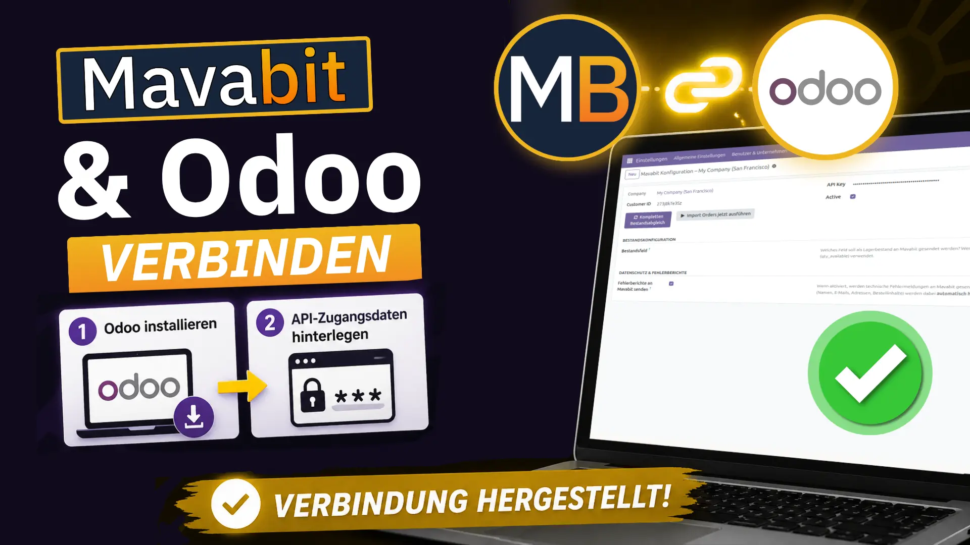 Thumbnail zum Youtube Video, wie man Odoo mit Mavabit verbindet